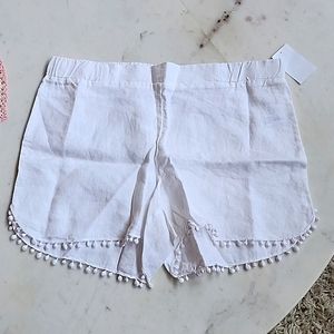 3 dots ••• white linen pompom shorts size large